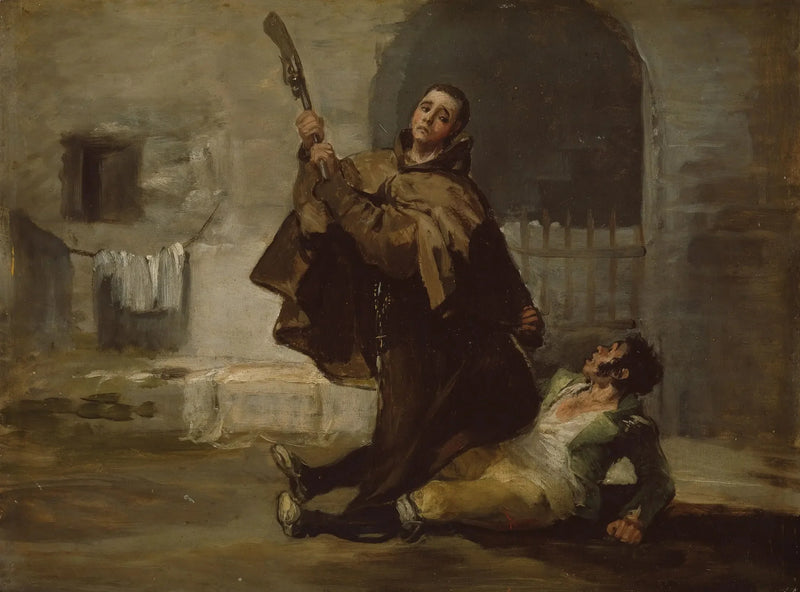 Kardeş Pedro, El Maragato'yu tüfeğin dipçiğiyle vuruyor - Francisco de Goya