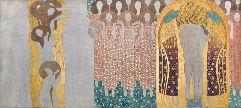 Beethoven Frizi (8. levha, sağ duvar): Mutluluk arzusu şiirle yatışır - Gustav Klimt