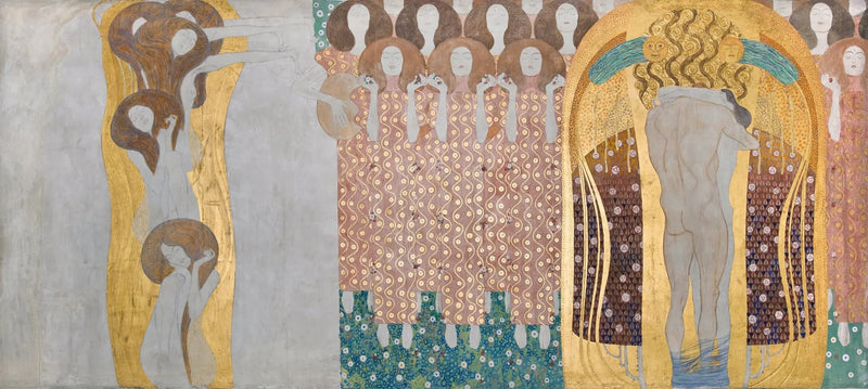 Beethoven Frizi (8. levha, sağ duvar): Mutluluk arzusu şiirle yatışır - Gustav Klimt