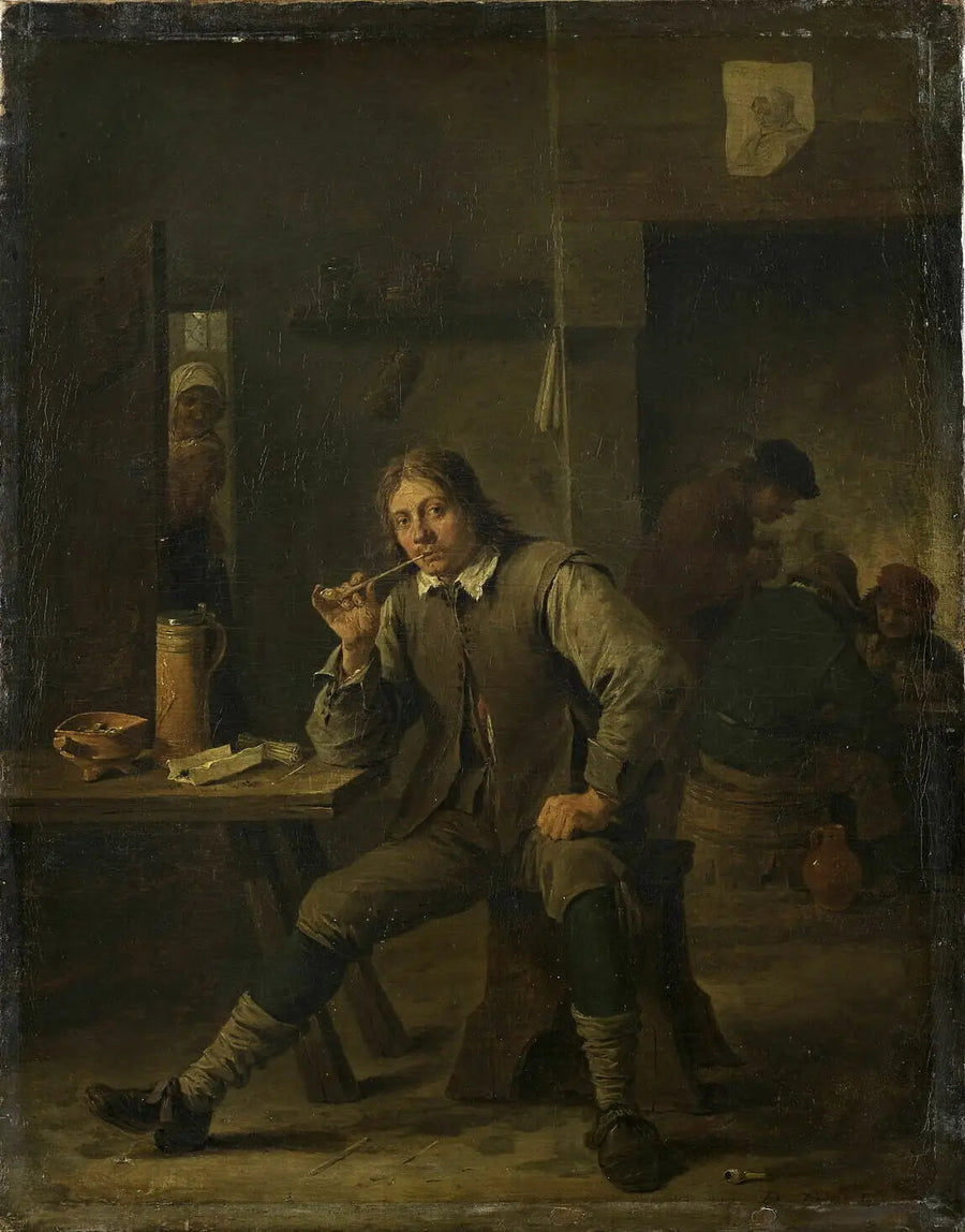 Sigara içen, masaya dayalı - David Teniers genç