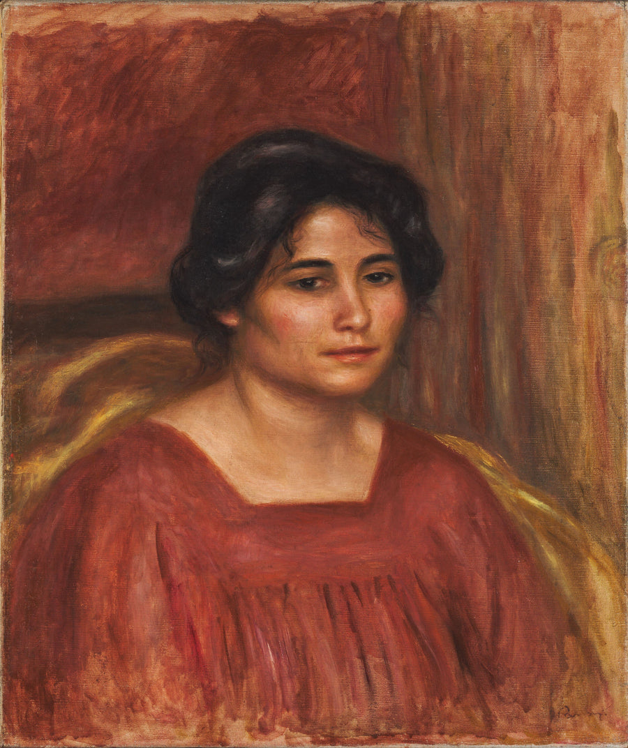 Kırmızı Elbise Giymiş Gabrielle - Pierre-Auguste Renoir