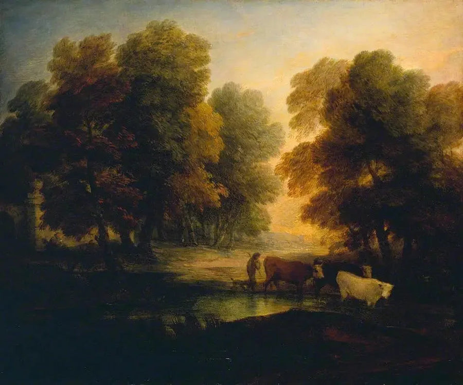 Çocuk, havuz yakınında inekleri sürüyor - Thomas Gainsborough