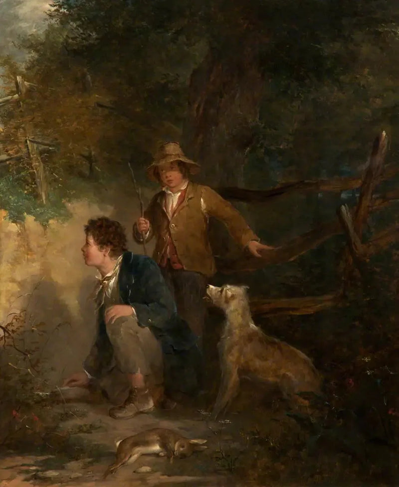 Erkek çocuklar tavşan oynuyor - John Everett Millais