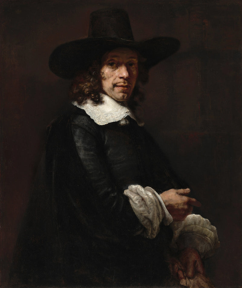 Silindirik şapka ve eldiven giymiş bir adamın portresi - Rembrandt