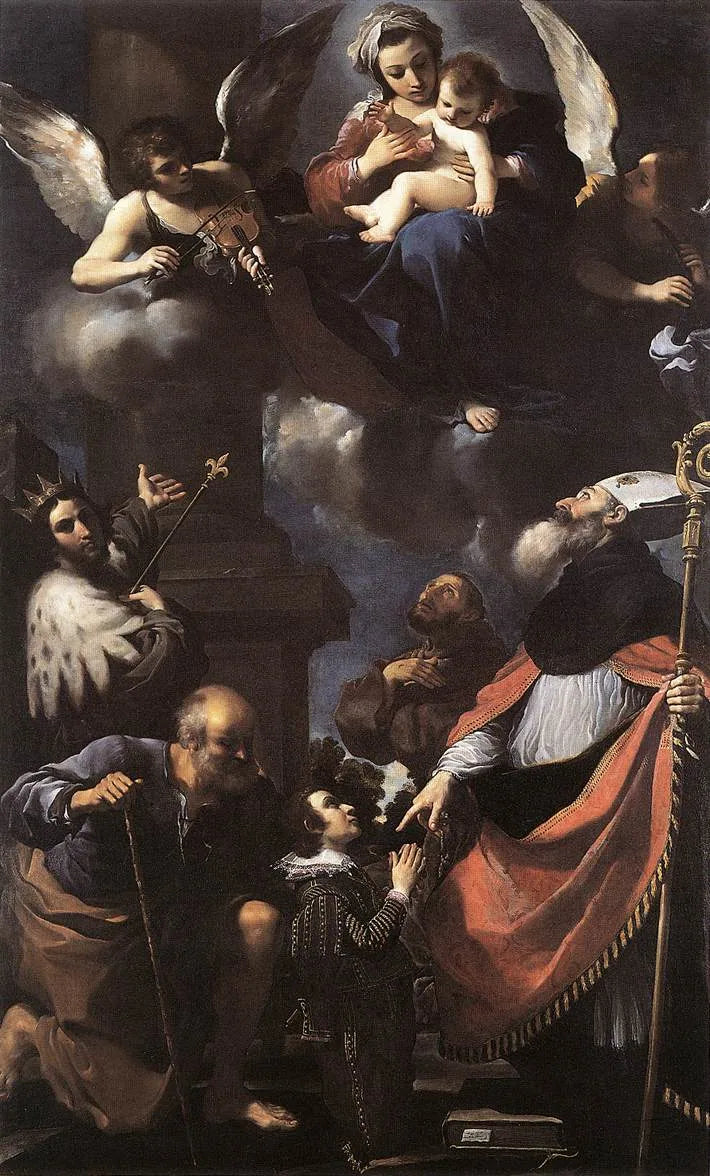 Giuseppe Gaetano Righetti[?] Meryem Ana'ya dört aziz tarafından sunulmuş - Guercino