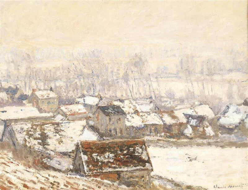 Kar altındaki Giverny Köyü W1055 - Claude Monet