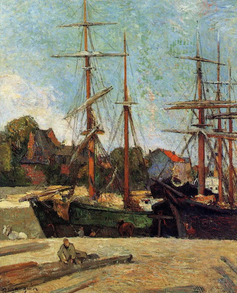 Limanda ve üç direkli gemi iskelede, ya da Liman'daki Gemiler - Paul Gauguin