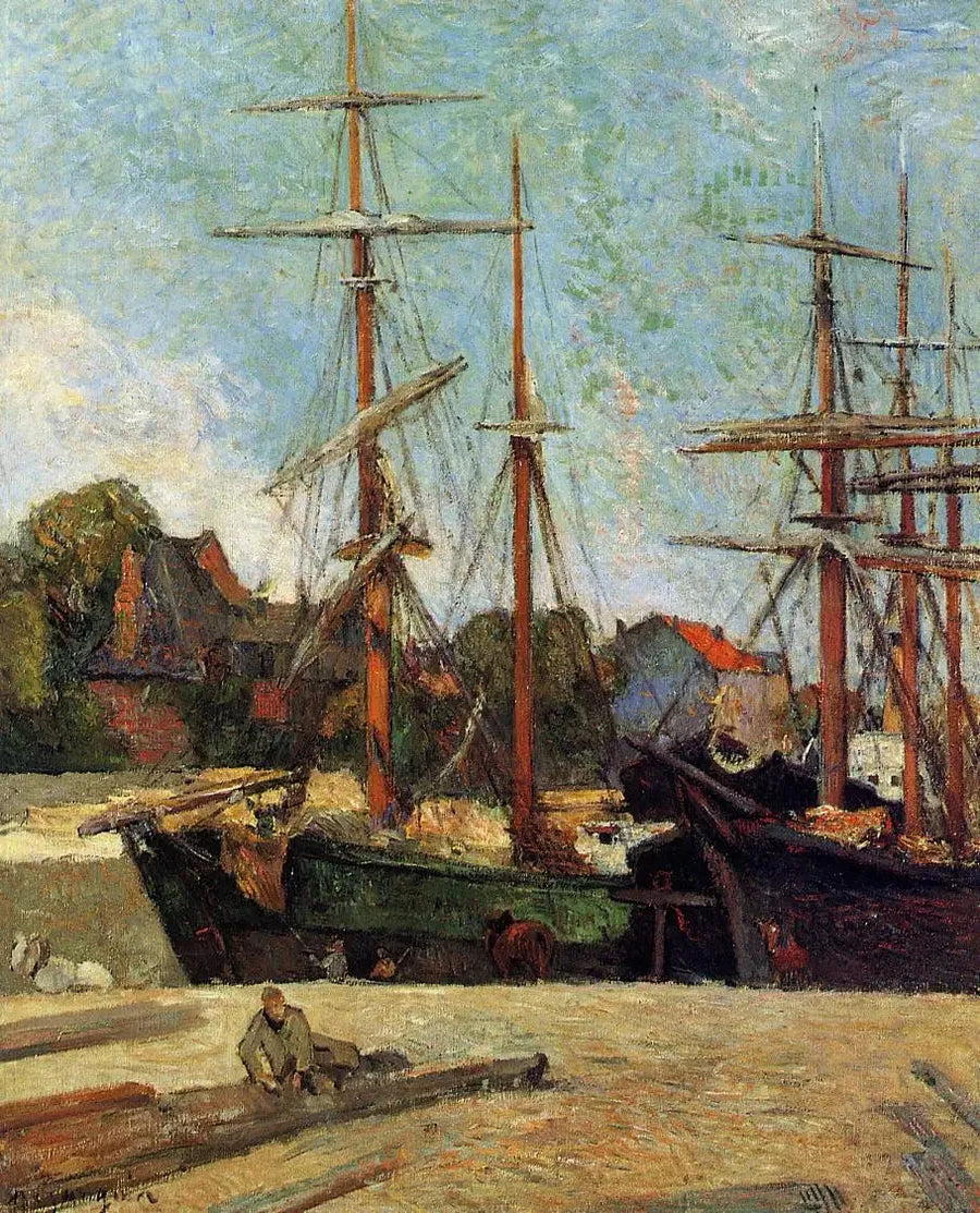 Limanda ve üç direkli gemi iskelede, ya da Liman'daki Gemiler - Paul Gauguin