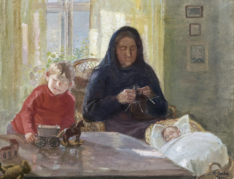Büyükanne çocukları gözetliyor. - Anna Ancher