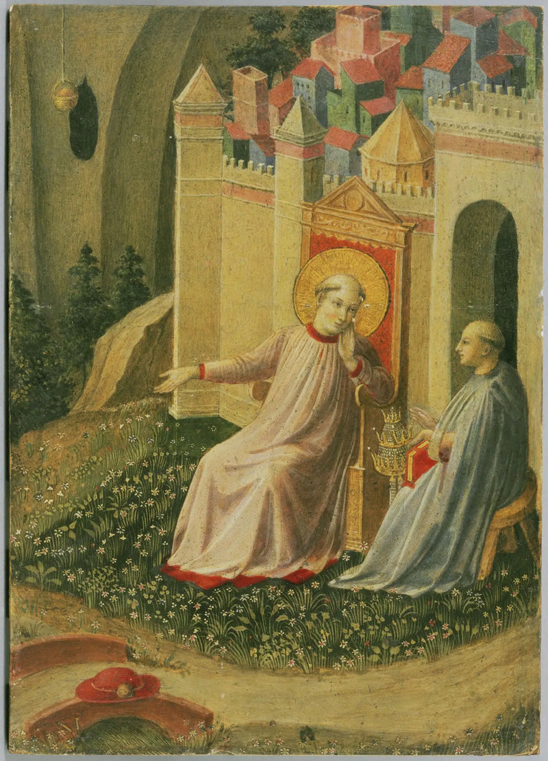 Fra Angelico - Gregoire le Grand, papalık tacını reddediyor, Thebaid sahnelerini gösteren kesilmiş bir panodan alınmış bölüm