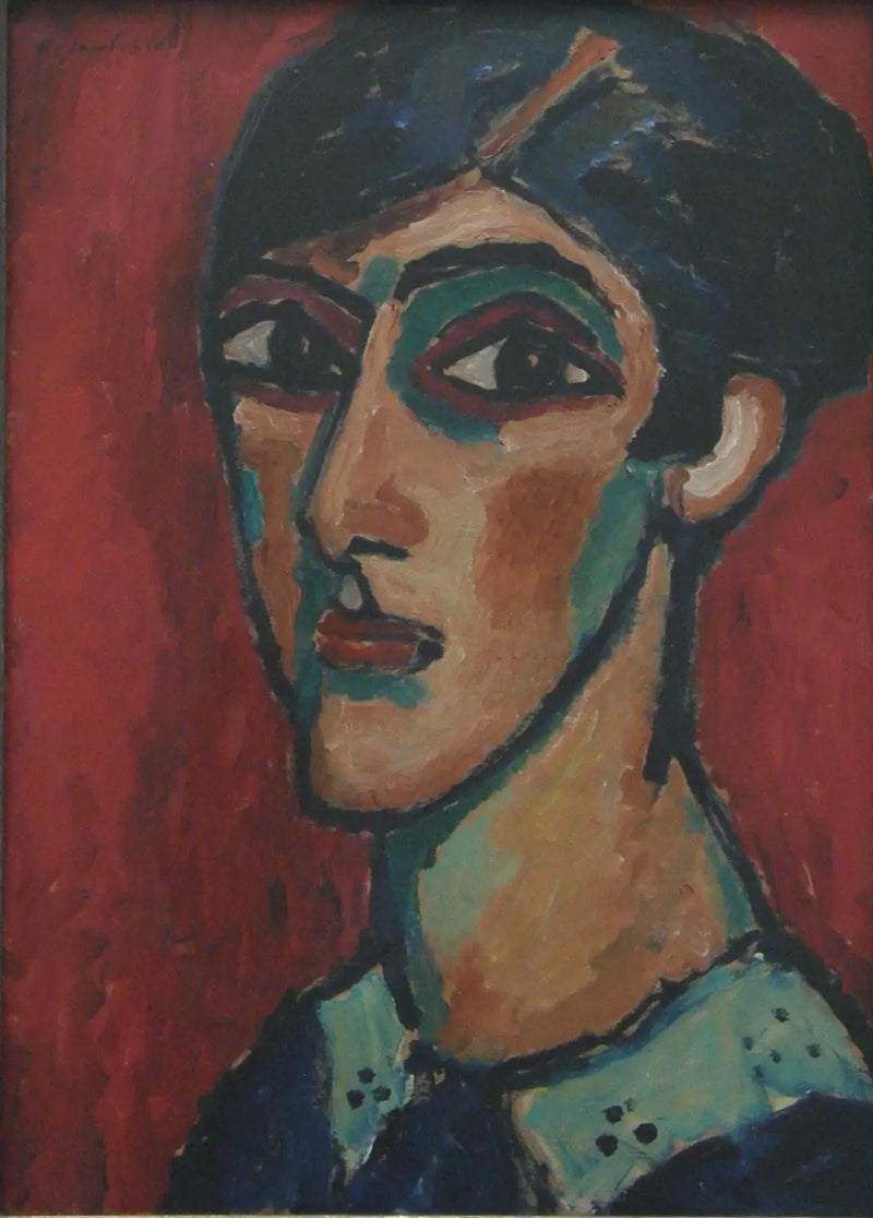 Kadın büyük başı kırmızı üzerinde - Alexej von Jawlensky