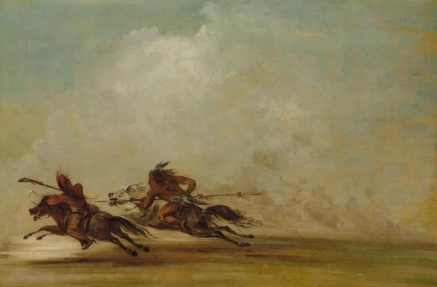 Guerrier Comanche lançant un Osage à pleine vitesse - George Catlin - Alpha Reproduction