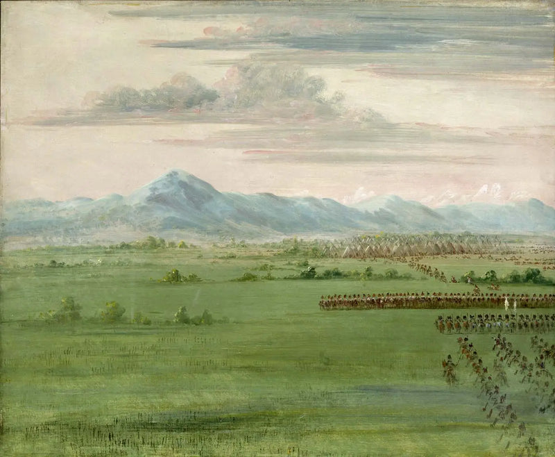 Komanche Savaşçıları, beyaz bayrakla, ejderhaları karşılıyor - George Catlin