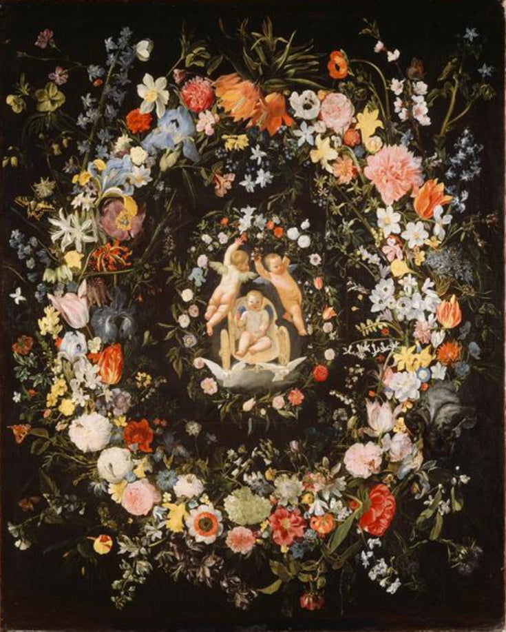 Aşk Zaferini Tasvir Eden Madalyon Çevresinde Çiçek Çelengi - Domenichino
