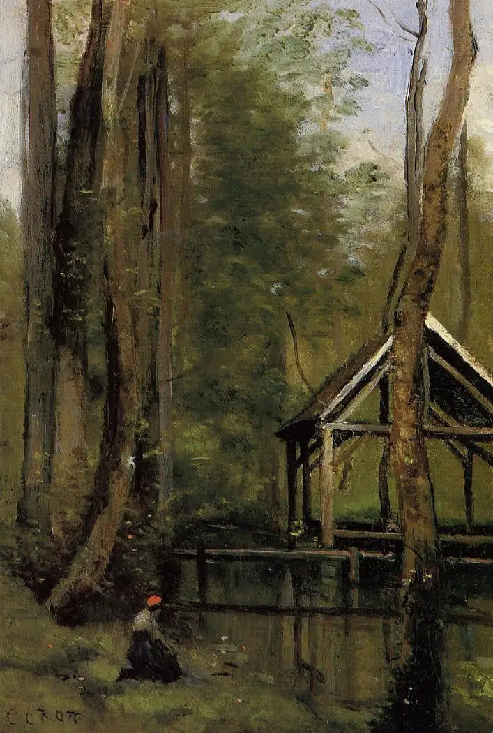 Gournay-en-Brais yakınlarındaki Mothois'te balıkçılık hangarı - Jean-Baptiste Camille Corot