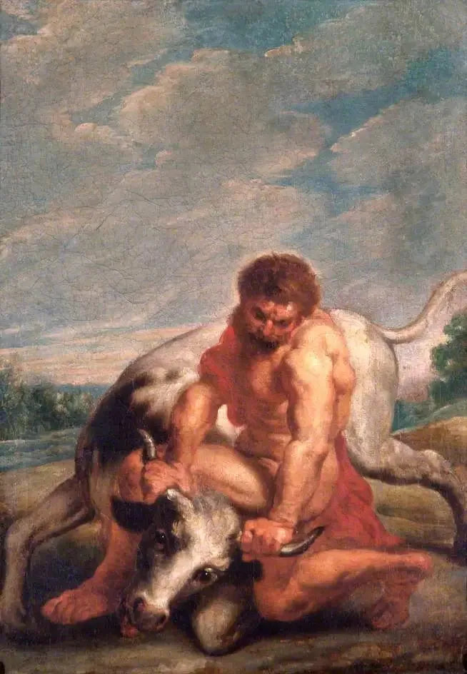 Herkül'ün bir boğa şeklindeki Achéloos ile mücadelesi - Peter Paul Rubens