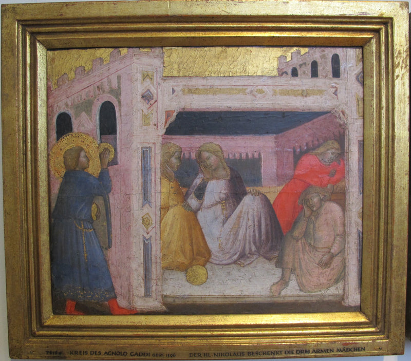 Aziz Nikola'nın Hikayeleri. Aziz Nikola, havuzdaki üç kıza hediye veriyor. - Agnolo Gaddi