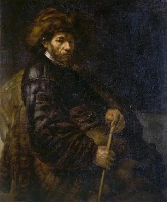 Bir değnekle oturan adam - Rembrandt