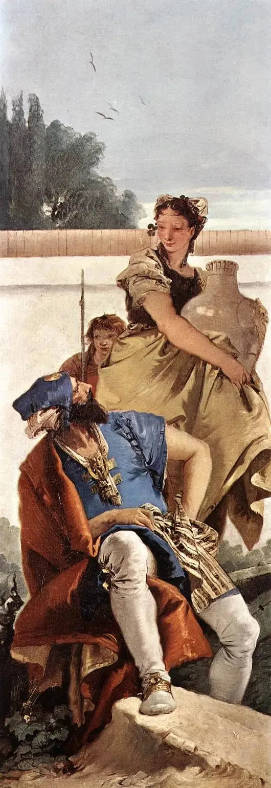 Oturan adam, sedefli kadın ve çocuk - Giovanni Battista Tiepolo