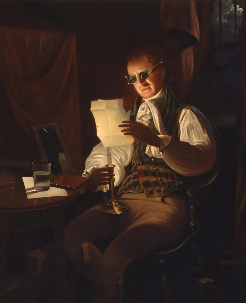 Yüzen mum ışığında okuyan adam - Rembrandt Peale