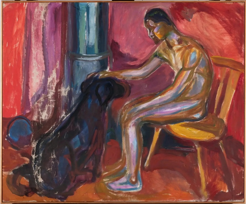 Çıplak Adam Oturmuş ve Bir Köpekle - Edvard Munch