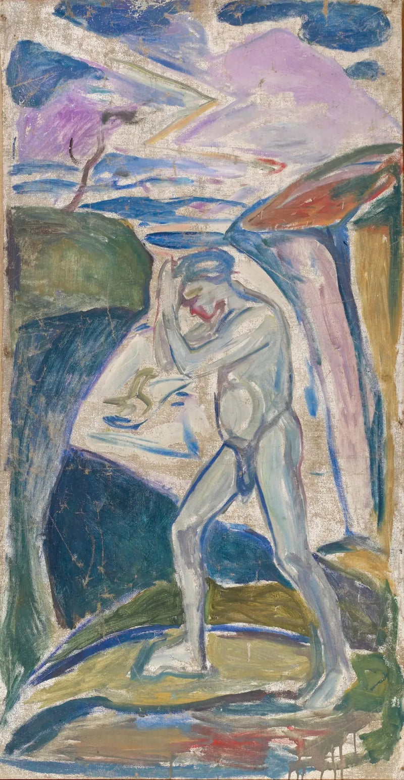 Kayalık bir manzarada çıplak adam - Edvard Munch