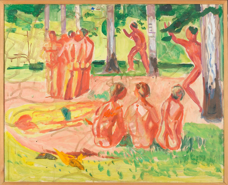 Bir huş ağaçları ormanında çıplak erkekler - Edvard Munch