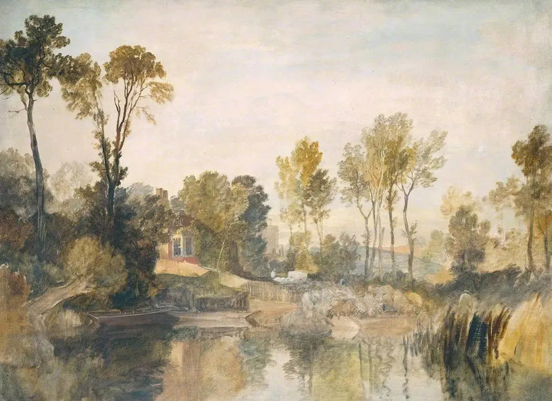 Nehir Kenarındaki Ev, Ağaçlar ve Koyunlar ile - J. M. W. Turner