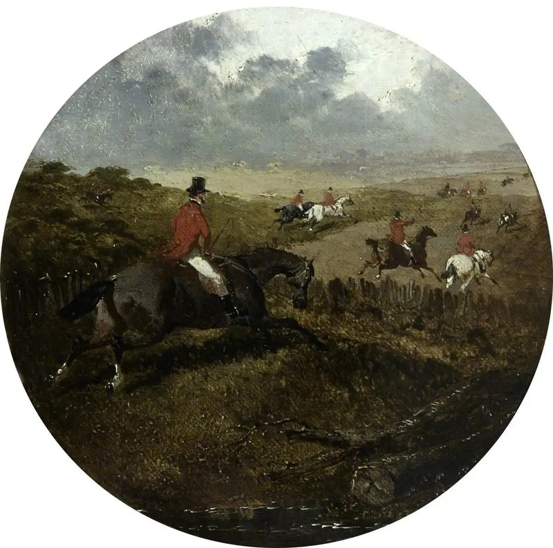 Sekiz dairesel tilki avı sahnesi: köpekler ciğerlerine kadar bağırıyor, ardından tarlaya doğru - John Frederick Herring, Sr.