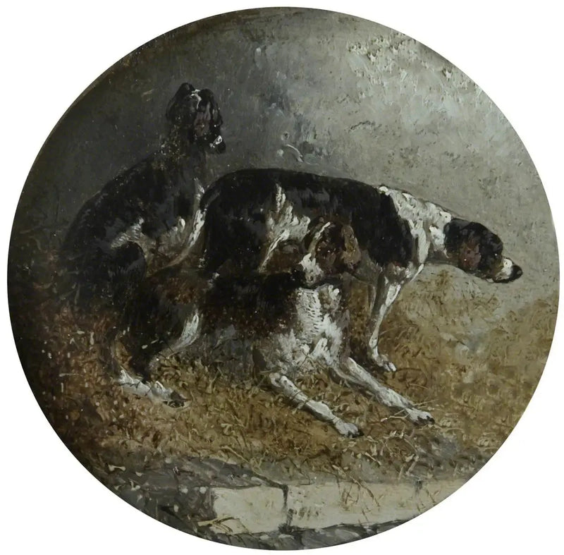 Sekiz dairesel tilki avı sahnesi: dinlenen üç köpek - John Frederick Herring, Sr.