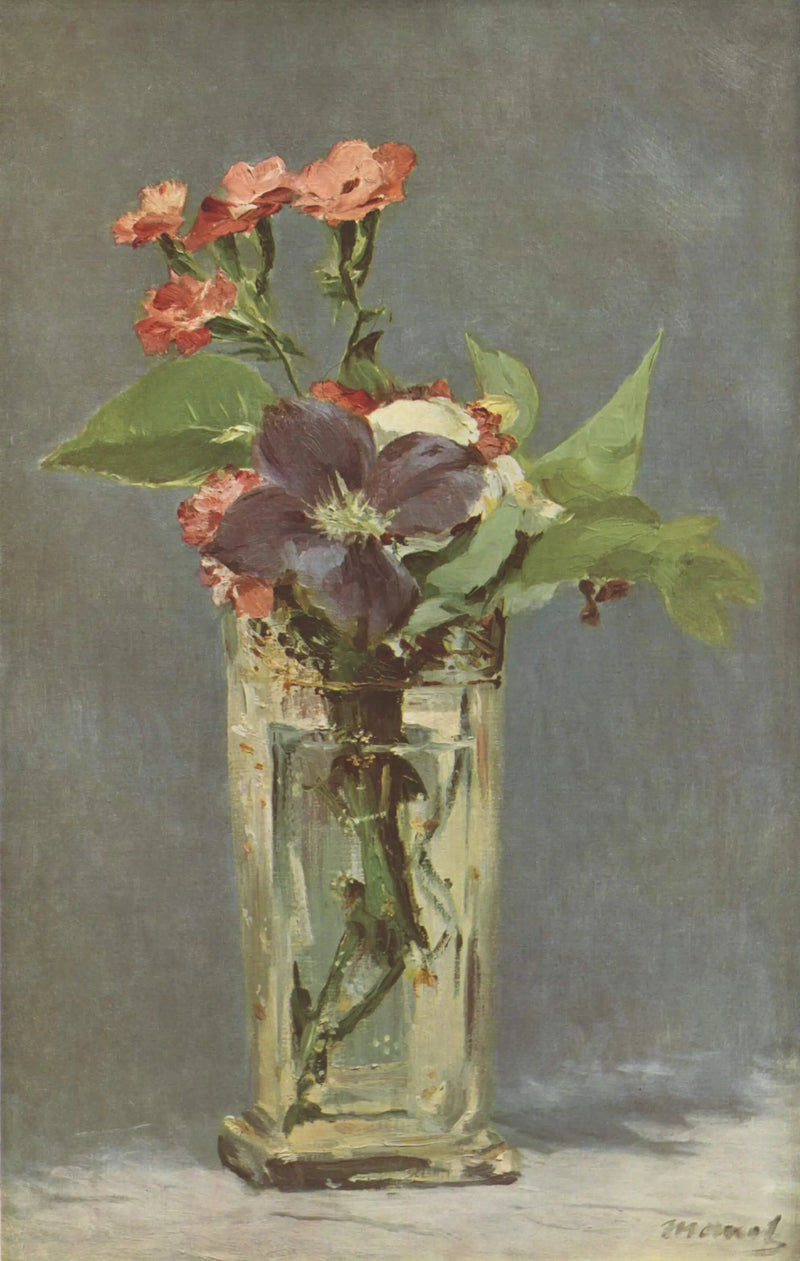 Kristal bir vazoda karanfil ve clematis - Édouard Manet