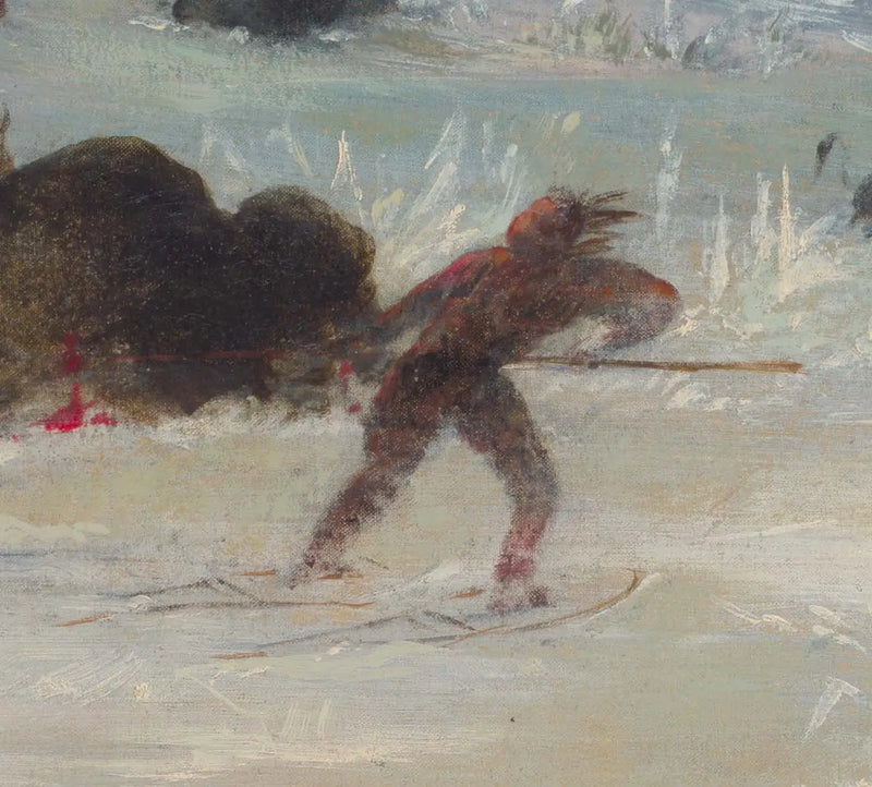 Assiniboin Kızılderilileri, kar ayakkabısıyla bizonu kovalarken - George Catlin