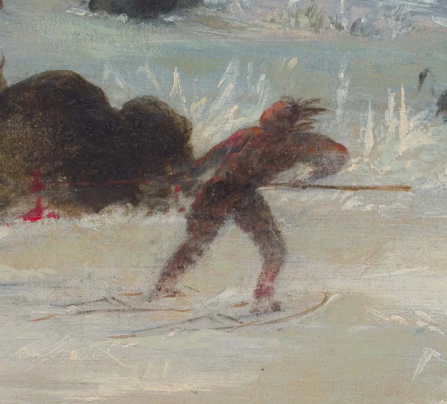 Assiniboin Kızılderilileri, kar ayakkabısıyla bizonu kovalarken - George Catlin