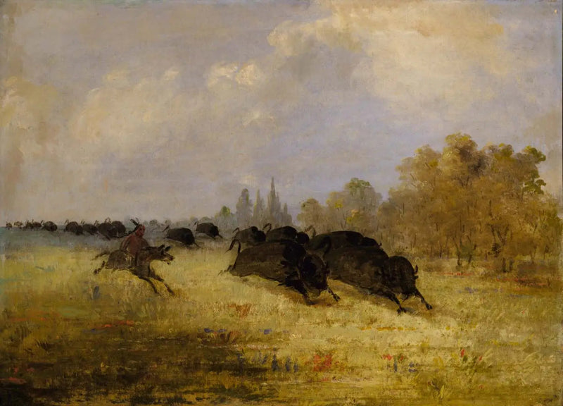 İndian Caddo, bizon avlarken, Cross Timbers, Teksas - George Catlin