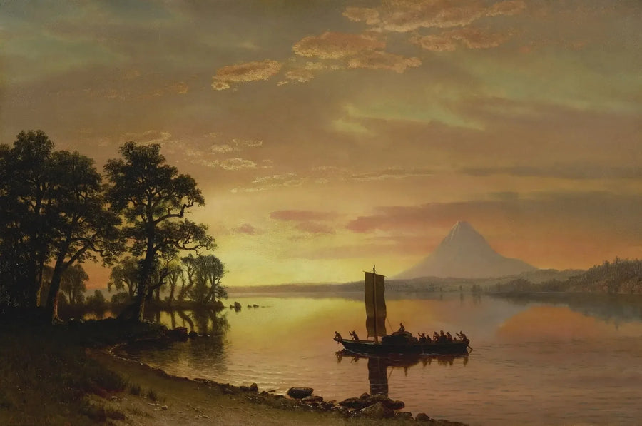 Columbia Nehri'ni Geçen Kızılderililer [Uzakta Hood Dağı ile] - Albert Bierstadt