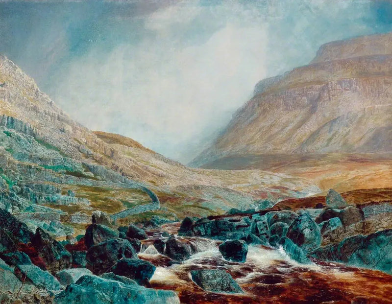 Ingleborough White Scar altından görünüm, Yorkshire kireçtaşı katmanları - John Atkinson Grimshaw