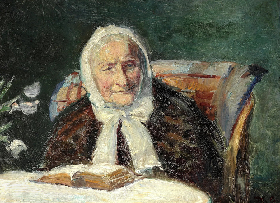 İç Mekan, sanatçının kaynanası Ane Brøndum'un İncil okurken. - Michael Peter Ancher