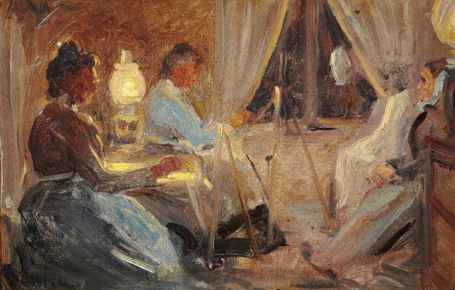 İç mekanda, Mme Ane Brøndum'un portresini yapan iki kadın - Michael Peter Ancher