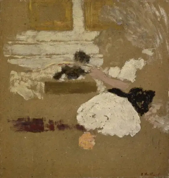 İç mekanda okuyan bir kız ve siyah giyen bir kadın yazıyor - Édouard Vuillard