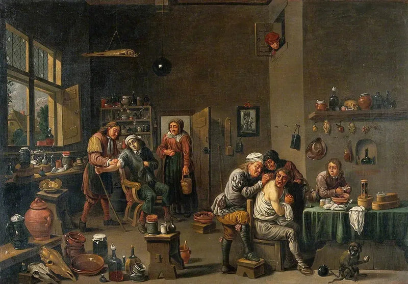 İki operatörlü bir tıbbi odanın içi - David Teniers le Jeune