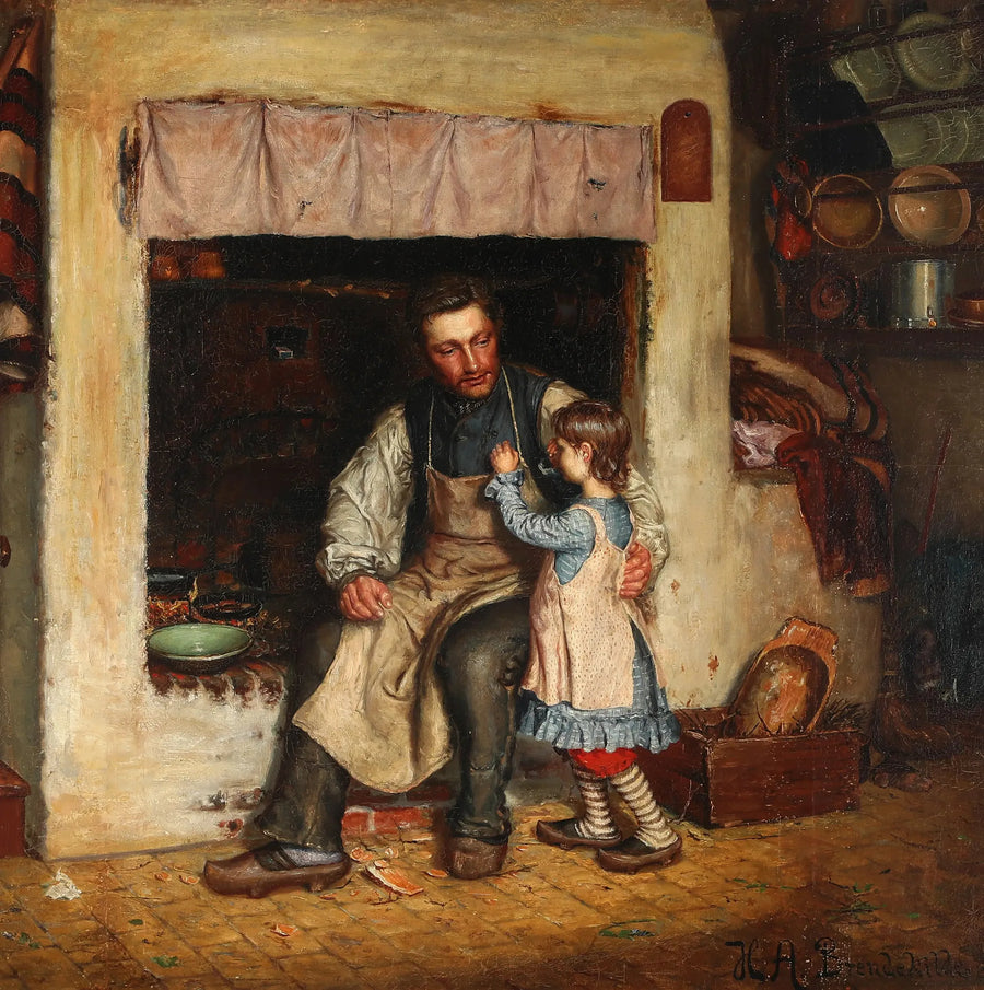 Bir mutfak içi, küçük bir kız ve bir adam ile. - H. A. Brendekilde
