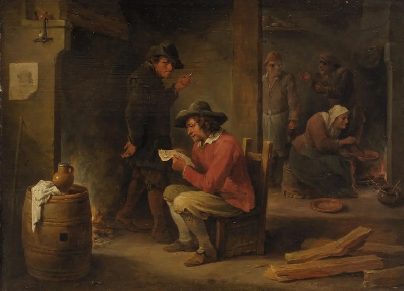 Ahır içi ve gazete okuma sahnesi - David Teniers le Jeune