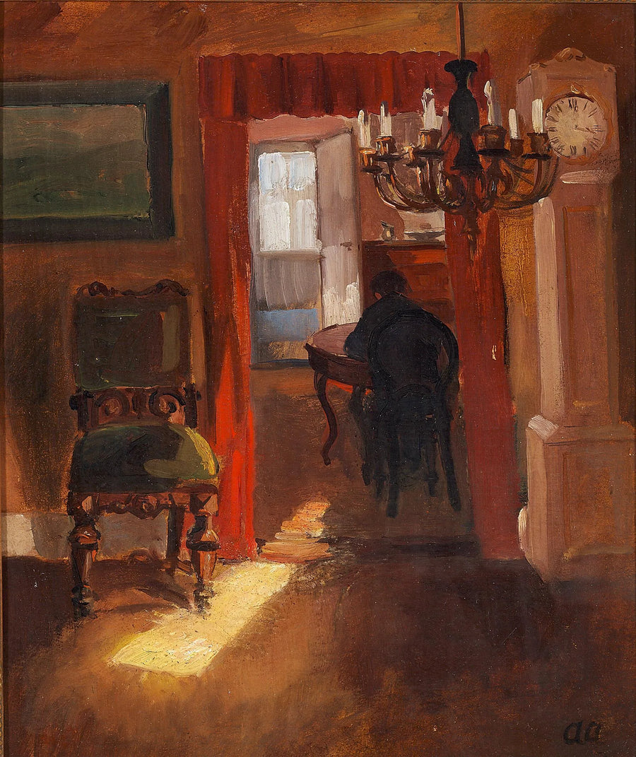 Skagen iç mekanı, zeminde güneş ışınıyla. - Anna Ancher