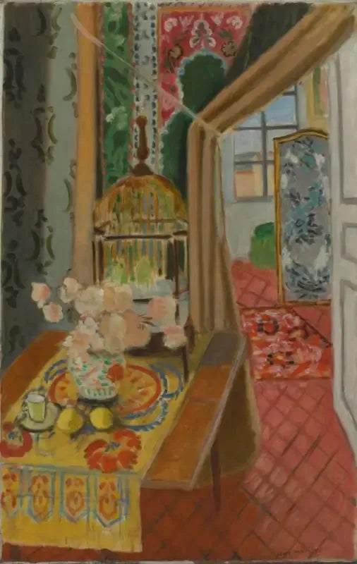 İç mekan, çiçekler ve papağanlar - Henri Matisse