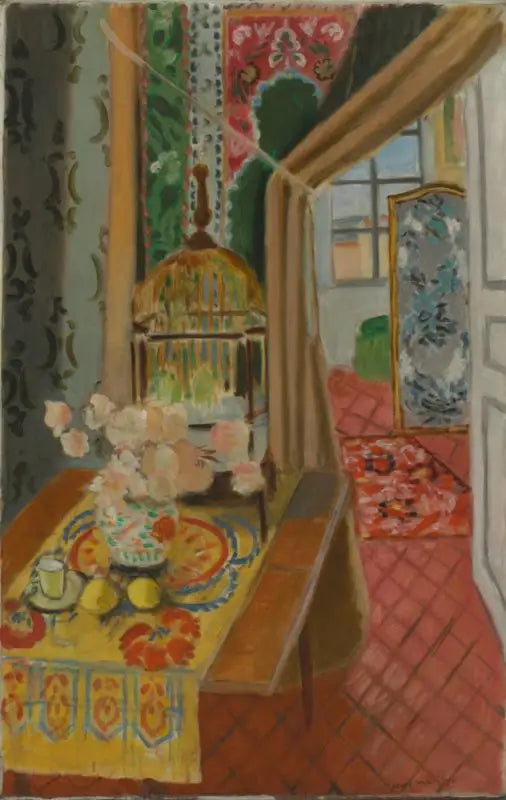 İç mekan, çiçekler ve papağanlar - Henri Matisse