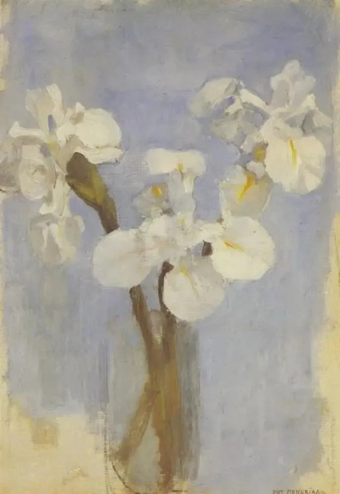 Açık mavi arka planda beyaz irisler II - Piet Mondrian