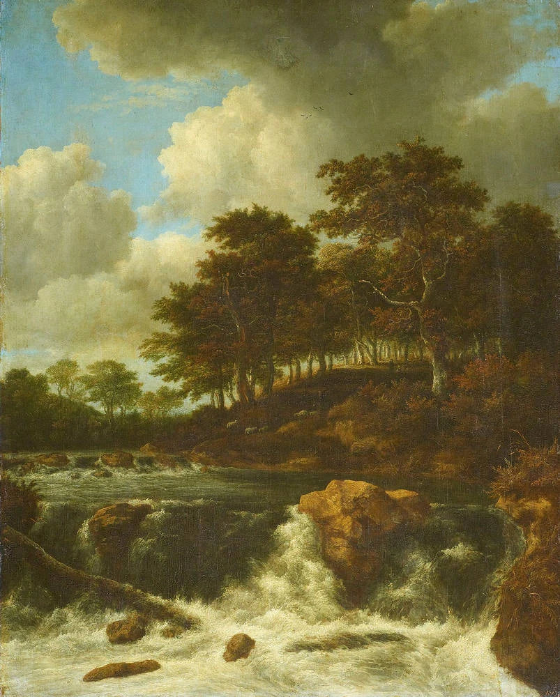 Cascade devant une pente boisée, peinture de Jacob van Ruisdael