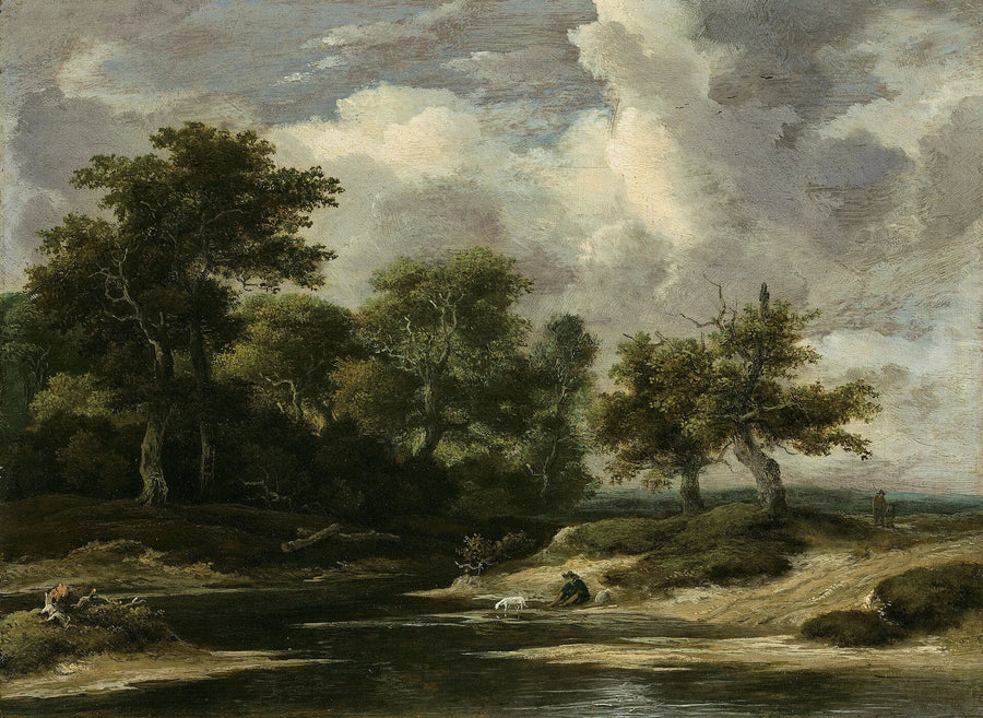 Rivière boisée avec voyageur et chien - Jacob van Ruisdael