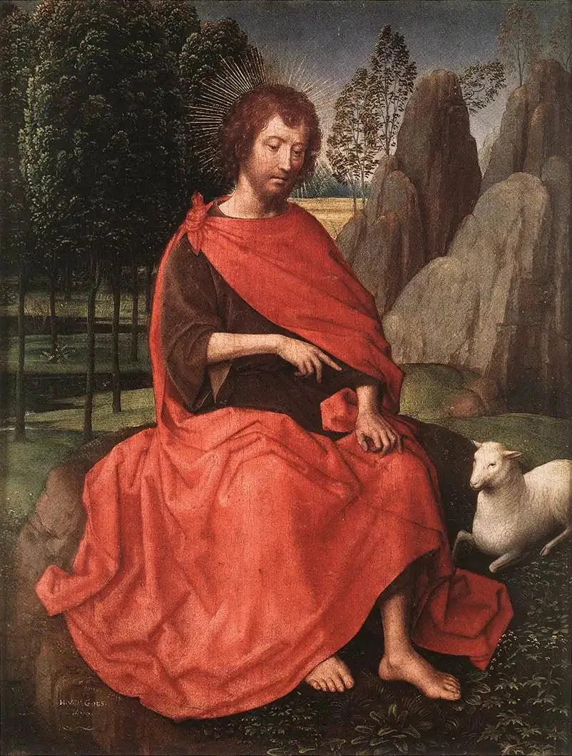 Jean de Baptiste (ön yüz) ; bir kafatası (arka yüz) - Hans Memling