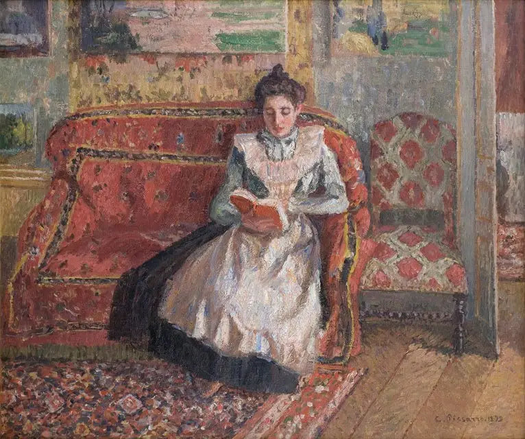 Jeanne Pissarro diye bilinen Cocotte, okurken - Camille Pissarro
